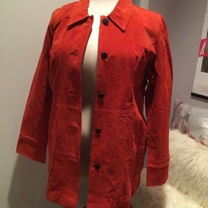 Denim & Co Bright Orange Suede Jacket XL